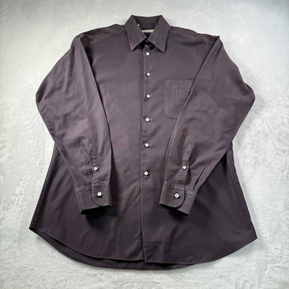 Ermenegildo Zegna Button Up Shirt Mens 15.75 Brown Twill Long Sleeve Luxury